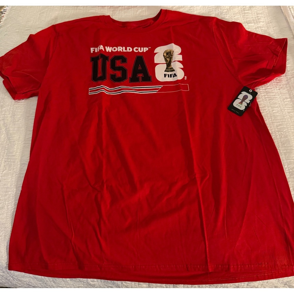 New FIFA World Cup USA T-Shirt Mens 3XL Red‎ Graphic Short Sleeve Tee Big plus
